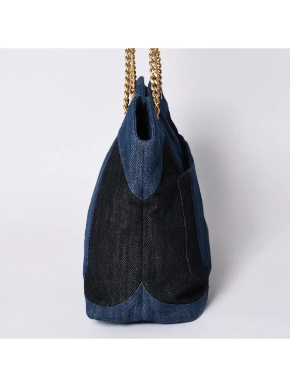 Chanel Chain Tote Bag Base CC Logo Denim Indigo Blue